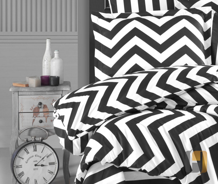 Duvet Cover Set Black & White Zigzag Pattern Ranforce Selonya